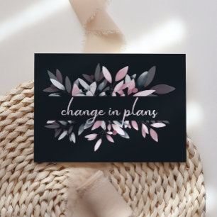 Pink Navy Elegant Soft Watercolor Change in Plans Announcement Postcard