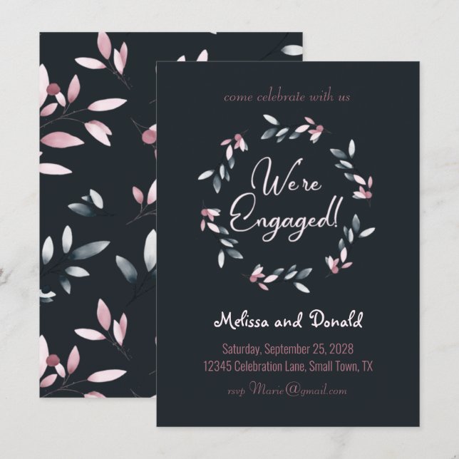 Pink Navy Elegant Soft Watercolor Engagement (Front/Back)