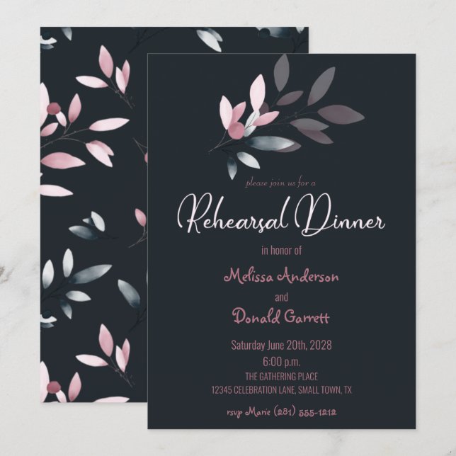 Pink Navy Elegant Soft Watercolor Rehearsal Dinner (Front/Back)