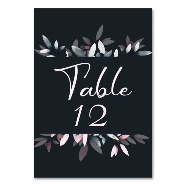 Pink Navy Elegant Watercolor Floral Table Number (Front)