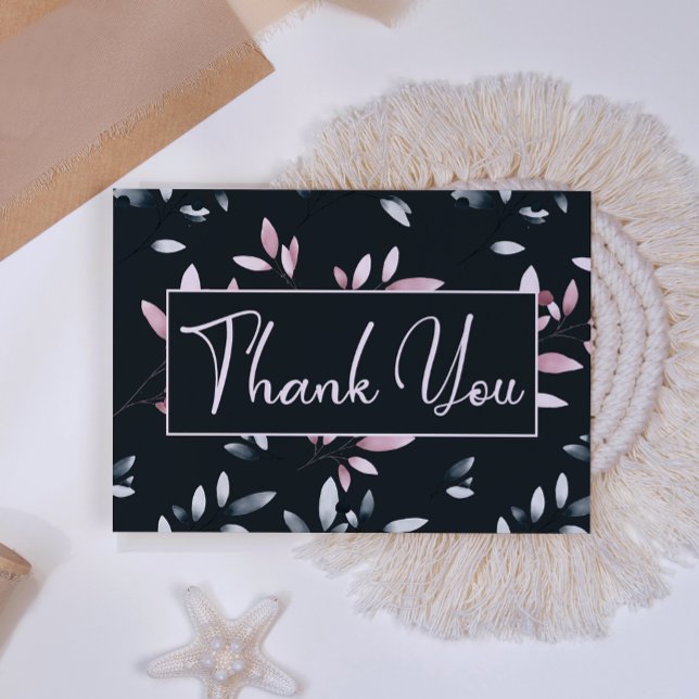 Pink Navy Elegant Watercolor Floral Thank You Card (Creator Uploaded)