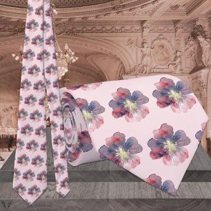 Pink & Navy Flor Ever Watecolor Painted Wedding Neck Tie