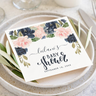 Pink Navy Floral Arch Watercolor Baby Shower  Napkins