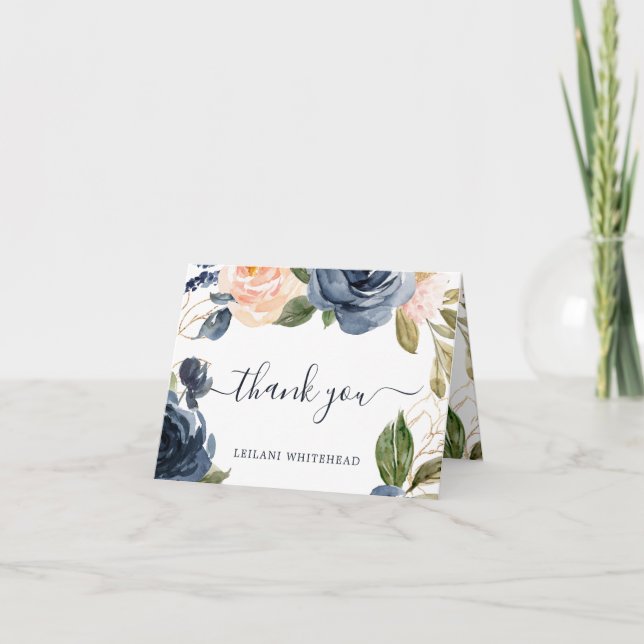 Pink Navy Floral Baby Shower Thank You Card (Front)