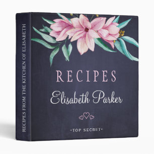 Pink navy floral bouquet chalkboard rustic recipes 3 ring binder