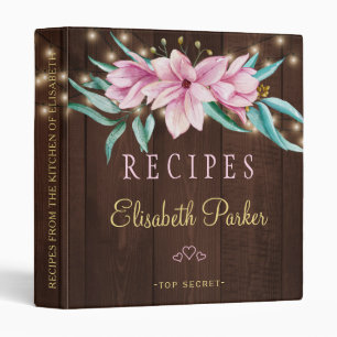 Pink navy floral lights barn wood rustic recipes 3 ring binder