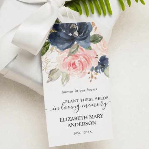 Pink Navy Floral Seed Packet Memorial Funeral Gift Tags