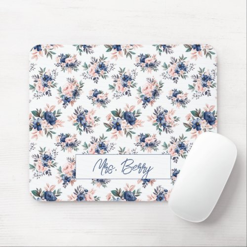 Pink Navy Floral Teacher Mouse Pad
