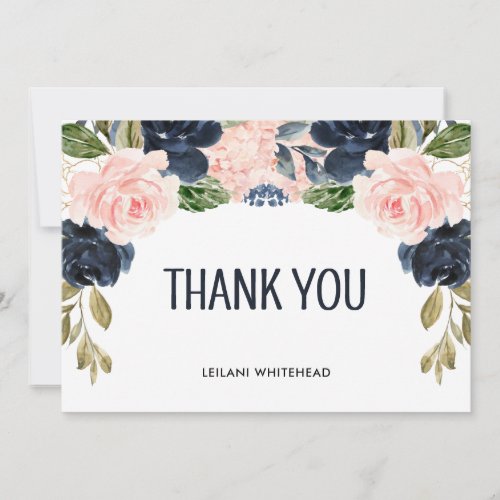 Pink Navy Floral Watercolor Baby Shower Thank You