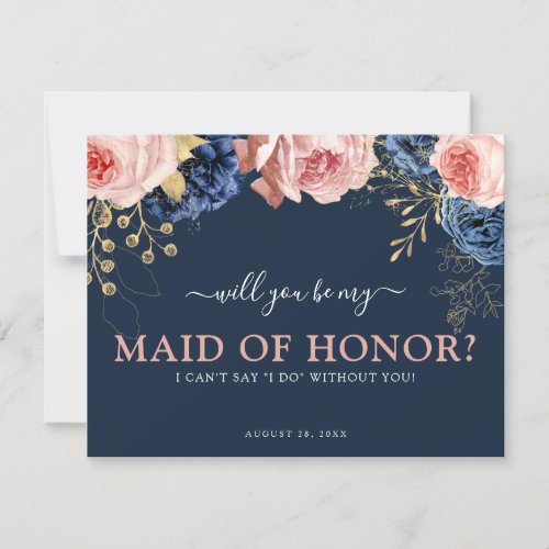 Pink  Navy Floral  Will You Be My Maid of Honor