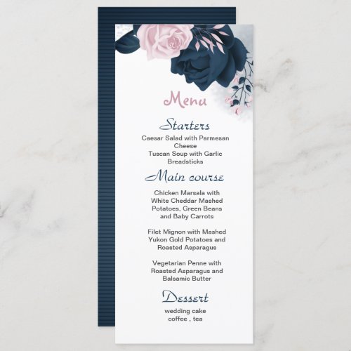 pink  navy flowers beautiful wedding  menu