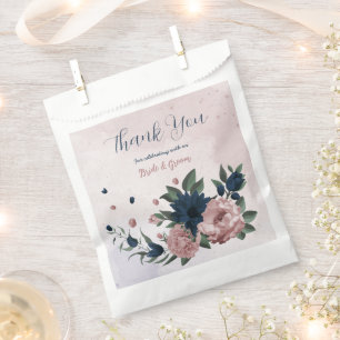 pink & navy flowers botanical wedding favor bag