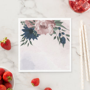 pink & navy flowers botanical wedding napkins