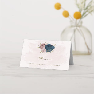 Pink & navy flowers botanical wedding place card
