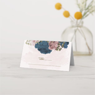 Pink & navy flowers botanical wedding place card