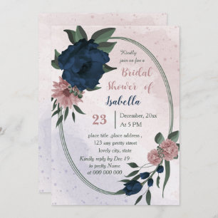 pink & navy flowers geometric bridal shower invitation
