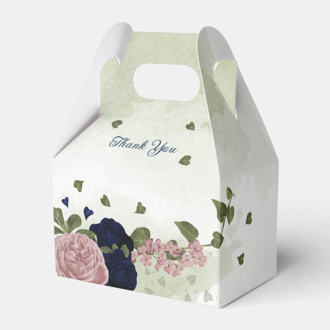 pink navy flowers greenery wedding  favor boxes (Front Side)