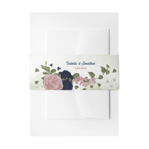 pink navy flowers greenery wedding invitation belly band