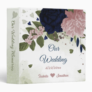 pink navy flowers greenery wedding photo album  3 ring binder
