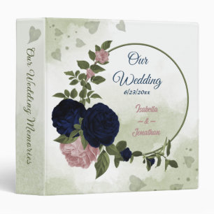 pink navy flowers greenery wedding photo album 3 ring binder