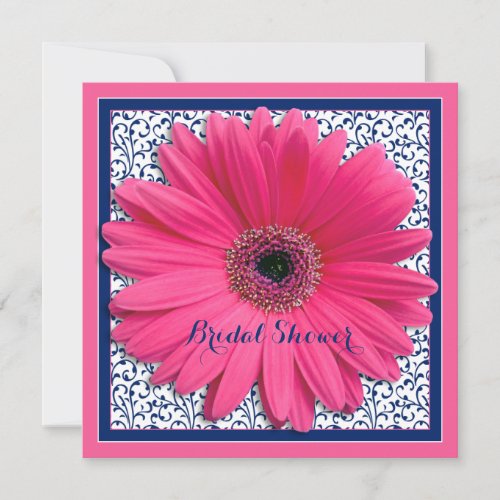 Pink Navy Gerbera Daisy Bridal Shower Invitation