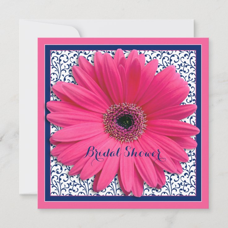 Pink Navy Gerbera Daisy Bridal Shower Invitation Zazzle