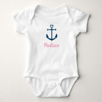 Pink Navy Girl Nautical Anchor Baby Bodysuit