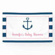 Pink Navy Girl Nautical Anchor Baby Shower Banner