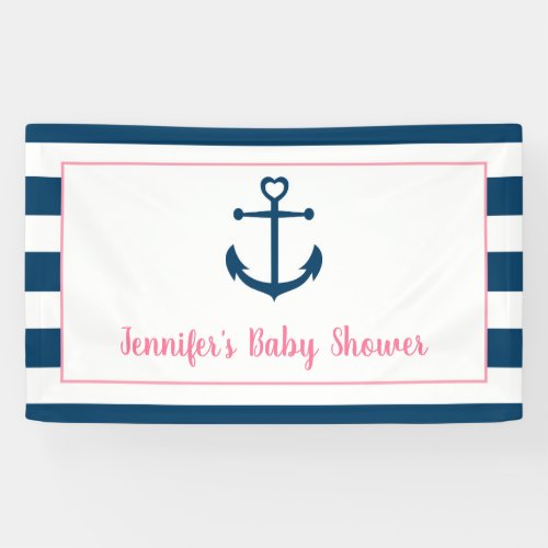Pink Navy Girl Nautical Anchor Baby Shower Banner