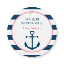 Pink Navy Girl Nautical Anchor Baby Shower Favor Tags