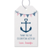 Pink Navy Girl Nautical Anchor Baby Shower Gift Tags
