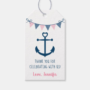 Pink Navy Girl Nautical Anchor Baby Shower Gift Tags