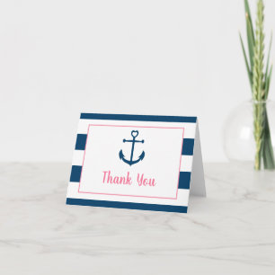 Pink Navy Girl Nautical Anchor Baby Shower Letterpress Thank You Card