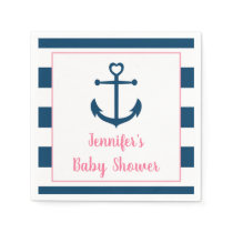 Pink Navy Girl Nautical Anchor Baby Shower Napkins