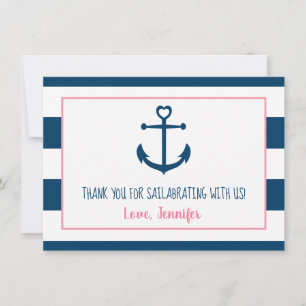Pink Navy Girl Nautical Anchor Baby Shower Thank You Card