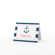 Pink Navy Girl Nautical Anchor Baby Shower Thank You Card