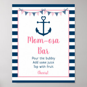 Pink Navy Girl Nautical Anchor Mimosa Bar Poster