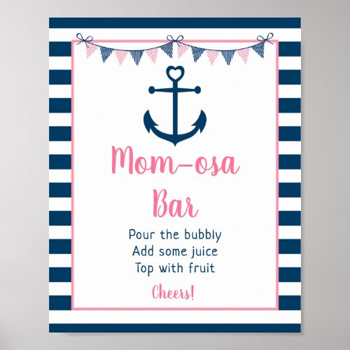 Pink Navy Girl Nautical Anchor Mimosa Bar Poster