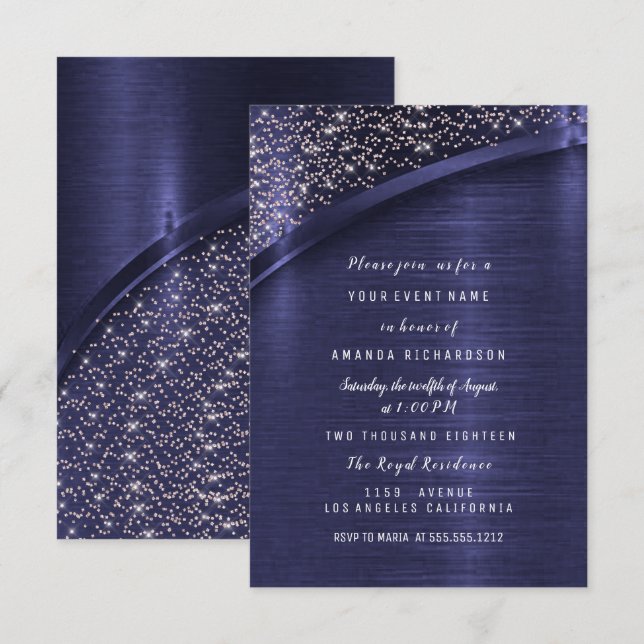 Pink Navy Glitter Bridal Shower Birthday Sweet 16t Invitation (Front/Back)