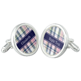 Pink Navy Green White Preppy Madras N Monogram Cufflinks