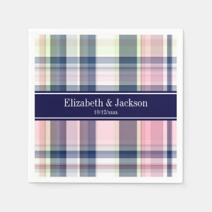 Pink Navy Green White Preppy Madras N Monogram Napkins
