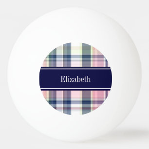 Pink Navy Green White Preppy Madras N Monogram Ping Pong Ball