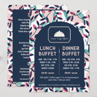 Pink Navy Greenery Lunch Dinner Buffet  Menu