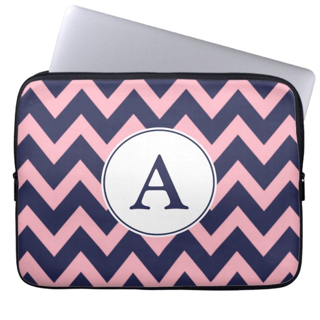 Pink Navy Monogram Laptop Sleeve (Front)