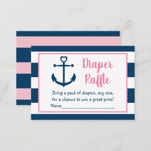 Pink Navy Nautical Anchor Baby Diaper Raffle Enclosure Card