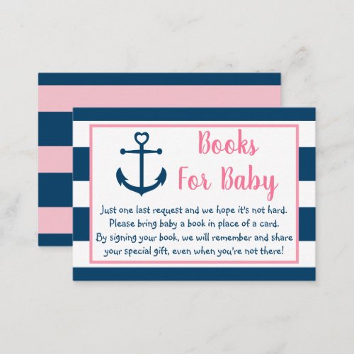 Pink Navy Nautical Anchor Baby Shower Book Request Enclosure Card