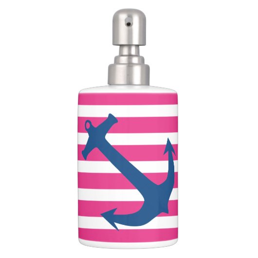 Pink & Navy Nautical Anchor Bathroom Accessory Set (Front)
