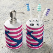 Pink & Navy Nautical Anchor Bathroom Accessory Set (Front)