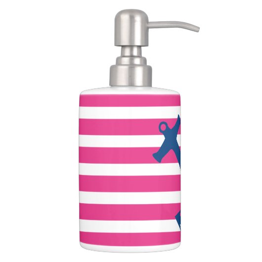 Pink & Navy Nautical Anchor Bathroom Accessory Set (Right)