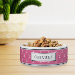 Pink & Navy Nautical Anchor Pattern Personalized<br><div class="desc">Pamper your seafaring pooch with our personalized dog bowl,  featuring a pattern of tiny white nautical anchors on vibrant preppy pink,  with your pet's name on the front. A thin navy border at the top and bottom adds to the preppy beach house charm of this summery doggie dish.</div>